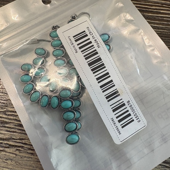 NEW Pair of BIG Vintage Style Boho Turquoise Cactus Dangle Earrings - Picture 5 of 5